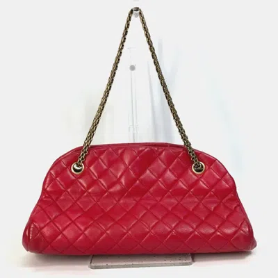 Pre-owned Chanel Red Gold Cc Mark Double Chain Shoulder Bag