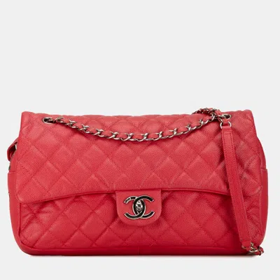 Pre-owned Chanel Red Jumbo Caviar Easy Flap Bag