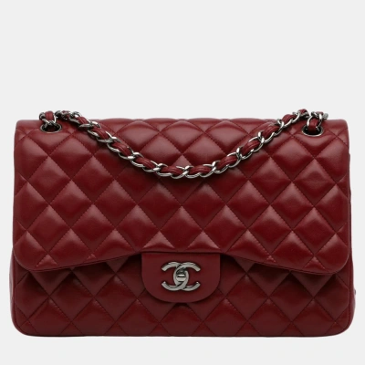 Pre-owned Chanel Red Jumbo Classic Lambskin Double Flap