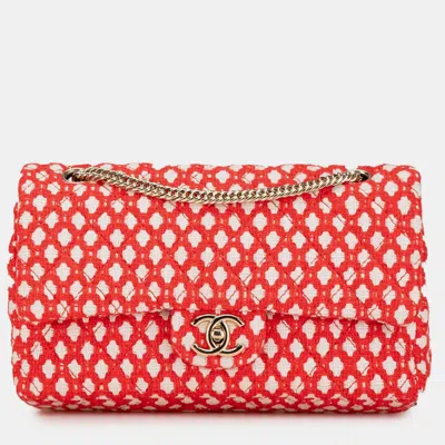 Pre-owned Chanel Red Jumbo Tweed Double Flap