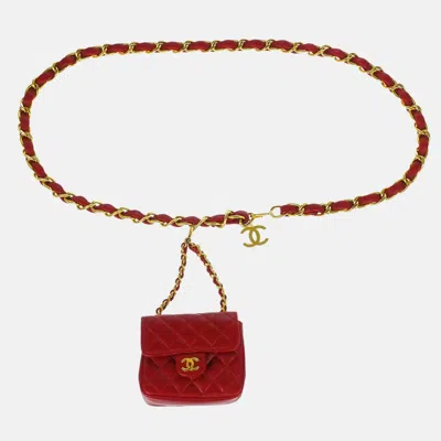 Pre-owned Chanel Red Lambskin Classic Flap Micro Bum Belt Bag