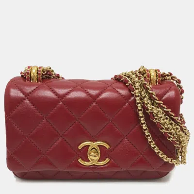Pre-owned Chanel Red Lambskin Coco Mark Matelasse 3 Chain Shoulder Bag