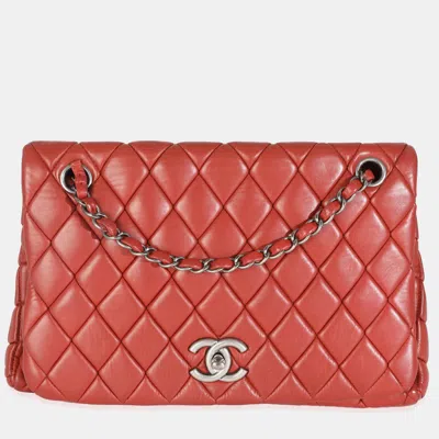 Pre-owned Chanel Red Lambskin Large New Bubble Flap Bag