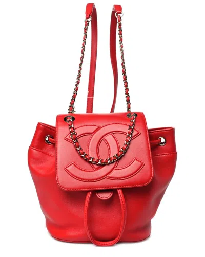 Pre-owned Chanel Red Lambskin Leather Cc Mania Backpack (authentic Pre-loved)
