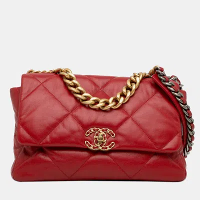 Pre-owned Red Lambskin Leather Large Lambskin 19 Flap Bag from The Luxury Closet