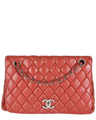 Pre-owned Chanel Red Lambskin Leather Large New Bubble Flap Bag (authentic Pre-loved)