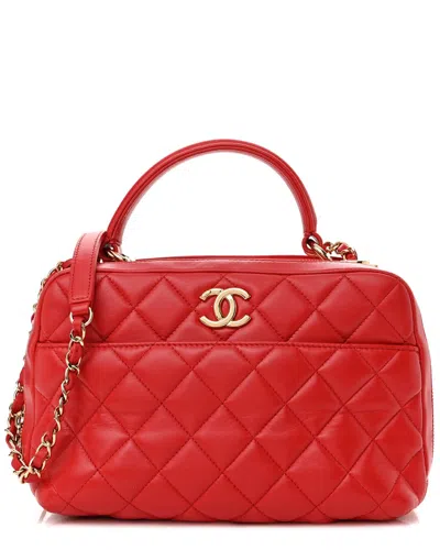 Pre-owned Chanel Red Lambskin Leather Quilted Small Trendy Cc Bowling Bag (authentic  Pre-loved)