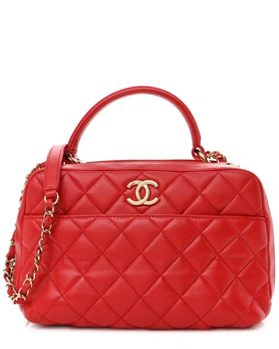 Pre-owned Chanel Red Lambskin Leather Small Trendy Cc Bowling Bag (authentic Pre-loved)