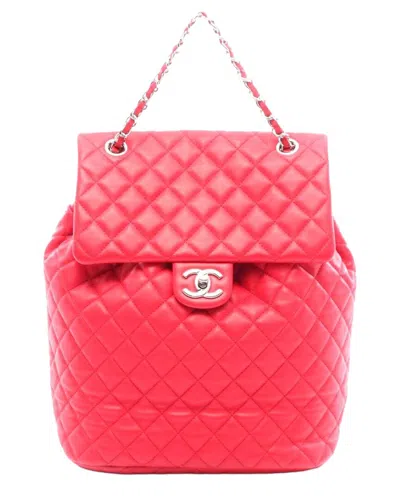 Pre-owned Chanel Red Lambskin Matelasse Backpack Red (authentic Pre-loved)