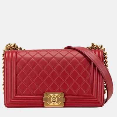 Pre-owned Chanel Red Old Medium Lambskin Boy Flap