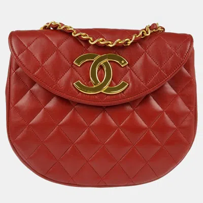 Pre-owned Chanel Red Lambskin Single Flap Shoulder Bag