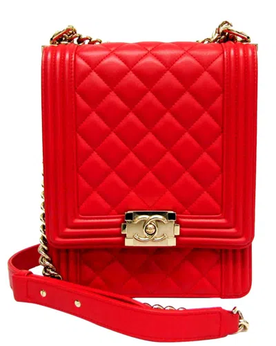 Pre-owned Chanel Red Leather Boy  (authentic )
