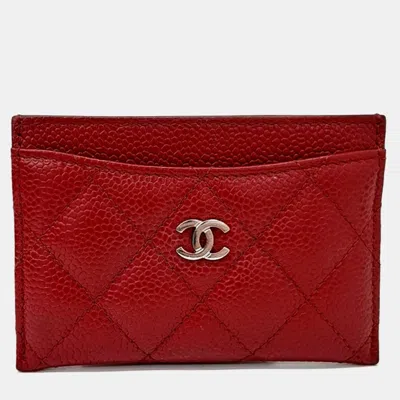 Pre-owned Chanel Red Leather Caviar Card Holder
