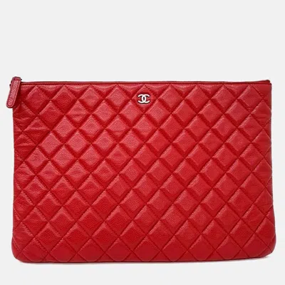 Pre-owned Chanel Red Leather Caviar Clutch Large