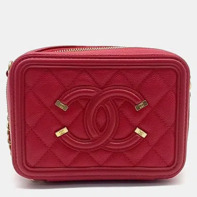 Pre-owned Chanel Red Leather Caviar Mini Cosmetic Crossbody Bag