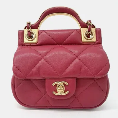 Pre-owned Chanel Red Leather Chain Flap Card Holder