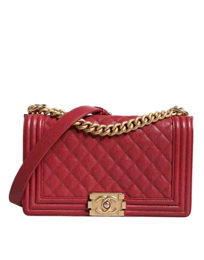 Pre-owned Chanel Red Leather Lambskin Double Gold Chain Medium Shoulder Women's Bag