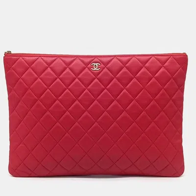 Pre-owned Chanel Red Leather Large Clutch