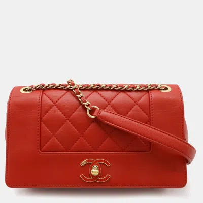 Pre-owned Chanel Red Leather Matelasse Coco Mark Chain Flap Shoulder Bag