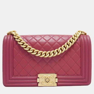Pre-owned Chanel Red Leather Medium Boy Bag