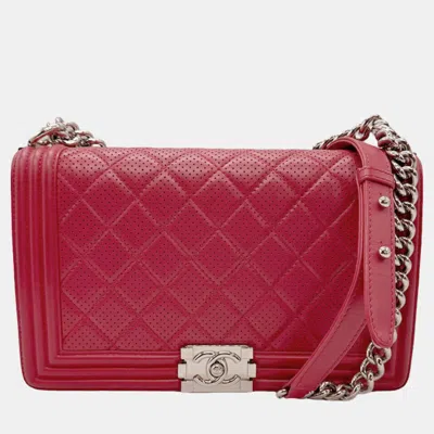 Pre-owned Chanel Red Leather Medium Perforated Boy Shoulder Bag