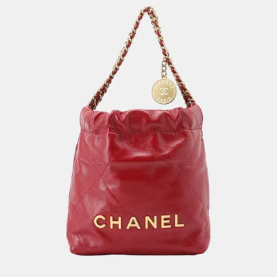 Pre-owned Chanel Red Leather Mini 22 Hobo Bag