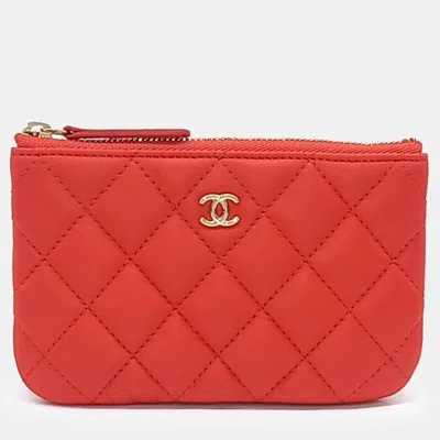 Pre-owned Chanel Red Leather Mini Pouch