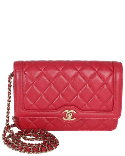Pre-owned Chanel Red Leather Quilted Hold The Line Cc Wallet On Chain (authentic Pre-  Loved)
