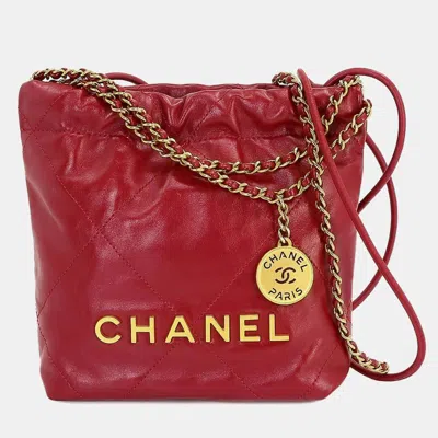 Pre-owned Chanel Red Leather Small 22 Hobos