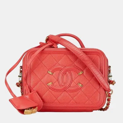 Pre-owned Chanel Red Leather Small Filigree Shoulder Bag