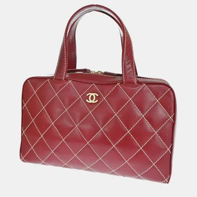 Pre-owned Chanel Red Leather Wild Stitch Satchel Bag