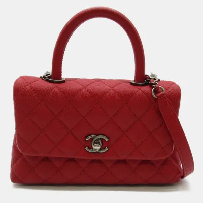 Pre-owned Chanel Red Leather Xs Coco Handle Top Handle Bag