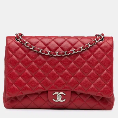 Pre-owned Chanel Red Maxi Classic Caviar Double Flap
