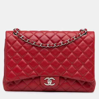 Pre-owned Chanel Red Maxi Classic Caviar Double Flap