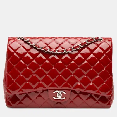 Pre-owned Chanel Red Maxi Classic Patent Double Flap