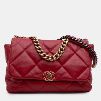 Pre-owned Chanel Red Maxi Lambskin 19 Flap