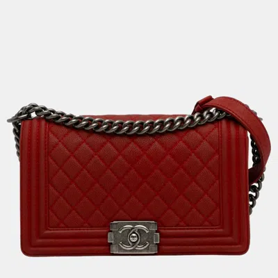 Pre-owned Chanel Red Medium Caviar Boy Flap Bag