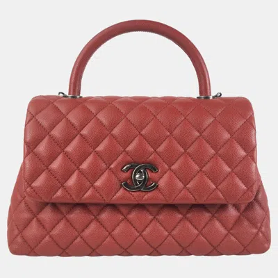 Pre-owned Chanel Red Medium Caviar Coco Top Handle Bag