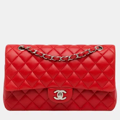 Pre-owned Chanel Red Medium Classic Lambskin Double Flap