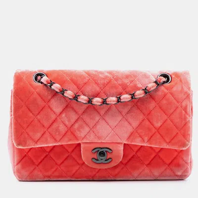 Pre-owned Chanel Red Medium Classic Velvet Double Flap