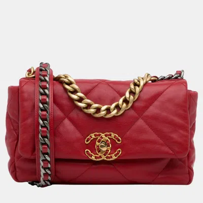 Pre-owned Chanel Red Medium Lambskin 19 Flap Bag