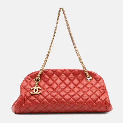 Pre-owned Chanel Red Medium Lambskin Just Mademoiselle Bowling Bag