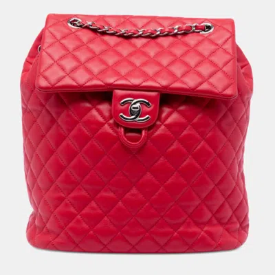 Pre-owned Chanel Red Medium Lambskin Urban Spirit Backpack