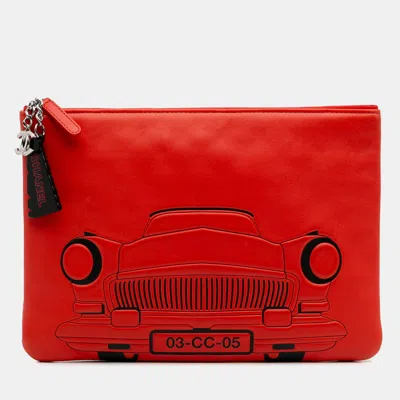 Pre-owned Chanel Red Medium Printed Lambskin Cuba La Habana O Case Clutch