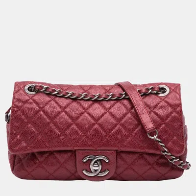 Pre-owned Chanel Red Medium Quilted Caviar Easy Flap