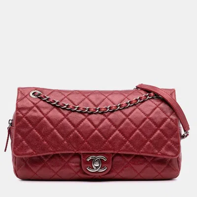 Pre-owned Chanel Red Medium Quilted Caviar Easy Flap