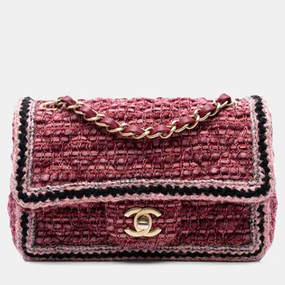 Pre-owned Chanel Red Mini Braided Classic Tweed Single Flap