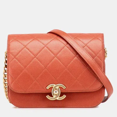 Pre-owned Chanel Red Mini Cc Quilted Caviar Messenger Single Flap