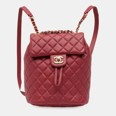 Pre-owned Chanel Red Mini Quilted Lambskin Urban Spirit Backpack