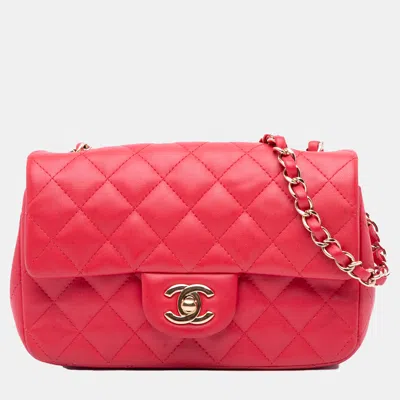Pre-owned Chanel Red Mini Rectangular Classic Lambskin Single Flap